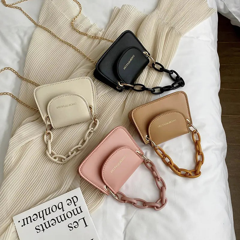 Mini Crossbody Coin Purse with Pearl Chain for Girls