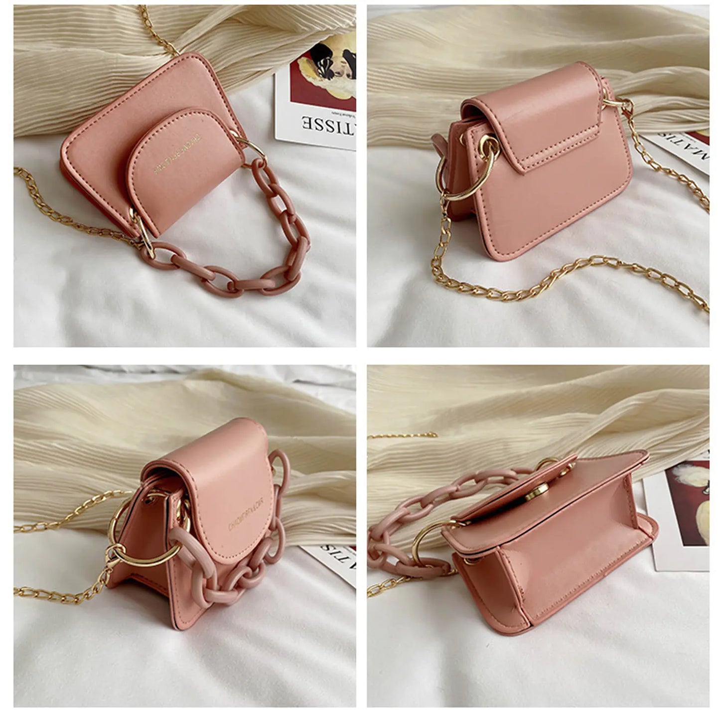 Mini Crossbody Coin Purse with Pearl Chain for Girls