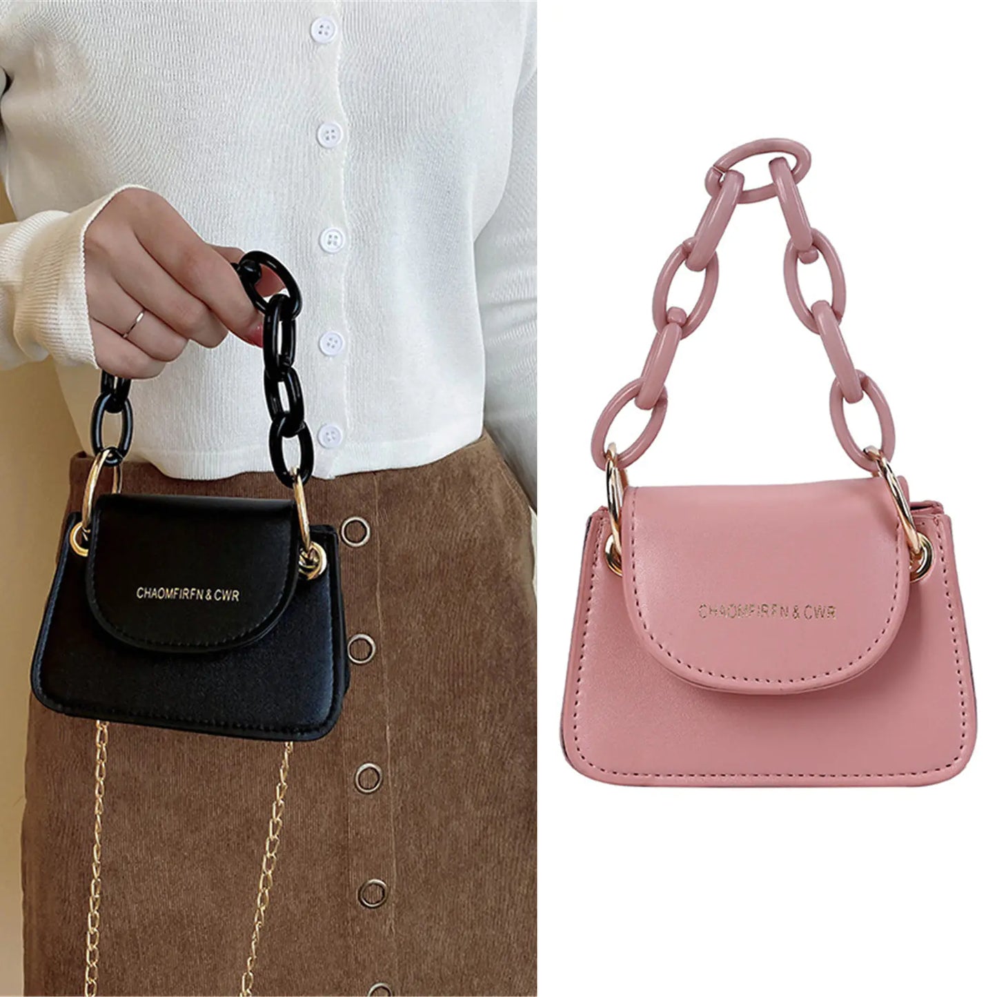 Mini Crossbody Coin Purse with Pearl Chain for Girls